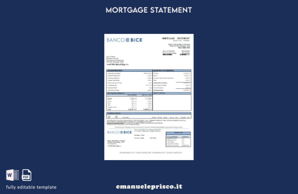 modello di estratto conto mutuo bancario Cile Banco Bice in stile verificato